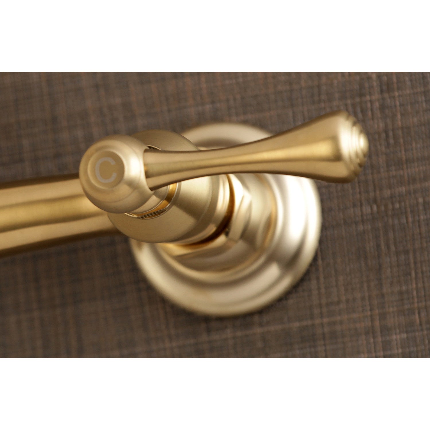 Kingston Heirloom KS3247BL - Vintage Double-Handle 2-Hole Wall Mount Bathroom Faucet, Brushed Brass — thumbnail 2